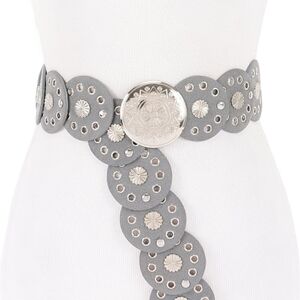 Engraved Round Buckle Studded Western Belt